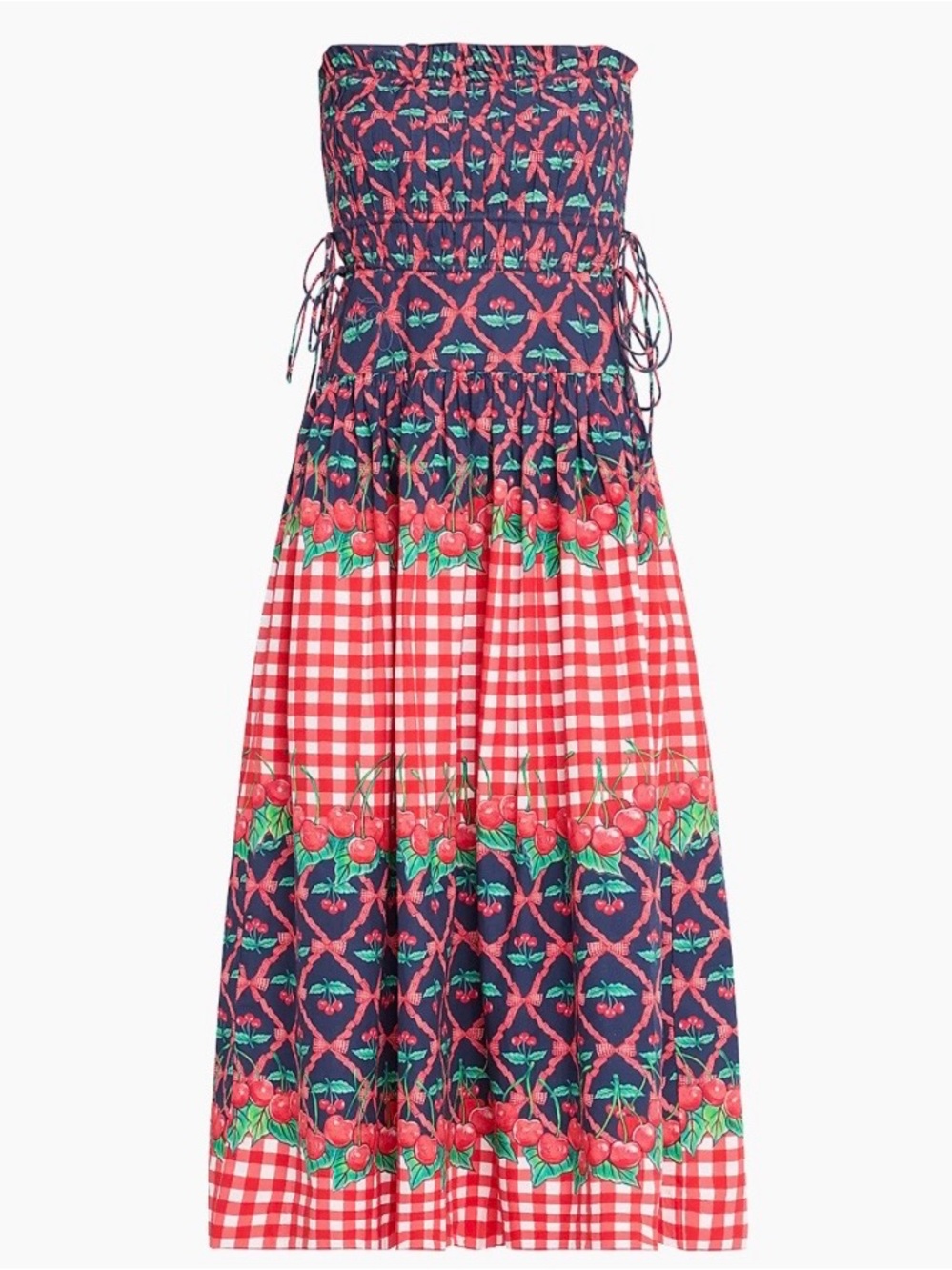 Damson Madder Kelia Cherry Pie Gingham Strapless Cotton Midi Sundress US 8 UK 12 - Picture 4 of 11